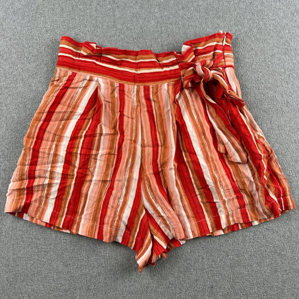 Forever 21 Shorts Womens M Contemporary Red Striped Paperbag Waist Tie Belt